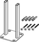 TECE Doppelhalter aus Metall mit zwei vertikalen Stützen und einer quadratischen Bodenplatte, begleitet von Schrauben und Dübel für die Montage.